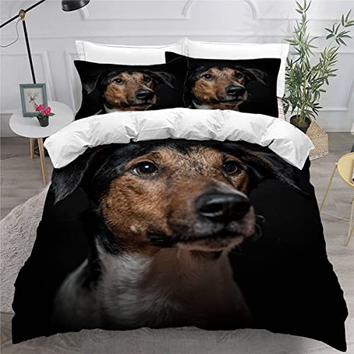MEVASA Jack Russell Terrier Bettwäsche 220x240 3D Motiv Flauschige Bettbezug Hund Tier Haustier Qualität Luxus Atmungsaktiv Allergiker Mikrofaser Betten Set 3 Teilig mit Reißverschluss von MEVASA