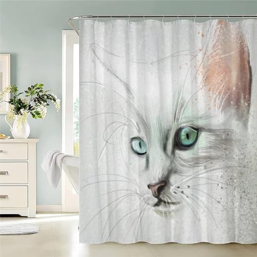 MEVASA Katze Duschvorhang 200x200 Moderne Mode Duschvorhänge Weiße Katze Bad Vorhäng 3D Druck Polyester Anti Schimmel Duschvorhang Badewanne Waschbar MEVASA Katze Duschvorhang 200x200 Moderne Mode Duschvorhänge Weiße Katze Bad Vorhäng 3D Druck Polyester Anti Schimmel Duschvorhang Badewanne Waschbar von MEVASA