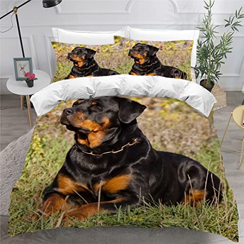 MEVASA Kinder Bettwäsche Rottweiler Hund Tier Bettwäsche 155x220 Mädchen Junge Hypoallergen Flauschige Bettwäsche Set 3 Stück Mikrofaser Kinder Bettbezug mit Reißverschluss von MEVASA