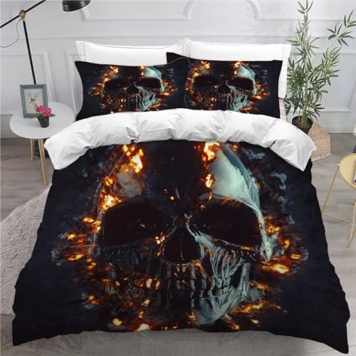 MEVASA Skelett Bettwäsche 220x240 3D Motiv Flauschige Bettbezug Gotischer Totenkopf Qualität Luxus Atmungsaktiv Allergiker Mikrofaser Betten Set 3 Teilig mit Reißverschluss von MEVASA