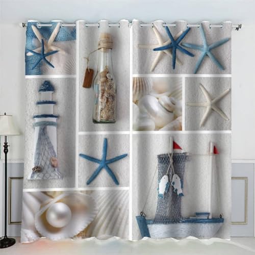 MEVASA Vorhänge Meeresthema Leuchtturm Seestern Vorhänge Verdunkelung mit Ösen Kurz 3D Polyester Wohnzimmer Kinderzimmer Schlafzimmer Gardinen 234 x 137 BxH MEVASA Vorhänge Meeresthema Leuchtturm Seestern Vorhänge Verdunkelung mit Ösen Kurz 3D Polyester Wohnzimmer Kinderzimmer Schlafzimmer Gardinen 234 x 137 BxH von MEVASA