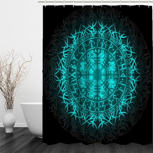 MEVASA Wikinger Duschvorhang 200x200 Moderne Mode Duschvorhänge Retro-Wikinger Bad Vorhäng 3D Druck Polyester Anti Schimmel Duschvorhang Badewanne Waschbar von MEVASA