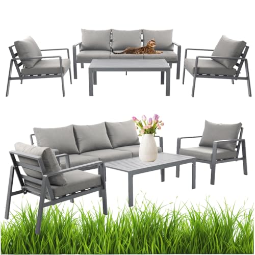 MEVEN Aluminium Gartenmöbel Set Aruba für Garten und Terrasse - leichte Lounge Möbel mit 10cm Kissen - Terrassenmöbel Set mit Sofa und Tisch - Balkonmöbel Set - Terassenmöbel Set von MEVEN HOME & GARDEN