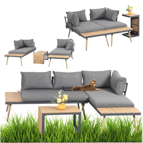 MEVEN Modulare Gartenmöbel Set 3 in1 Palma - multifunktionale Lounge Möbel mit verstellbaren Elementen - Balkonmöbel Set mit Kissen für Garten Terrasse - Flexible Sitzgruppe - Terassenmöbel Set von MEVEN HOME & GARDEN