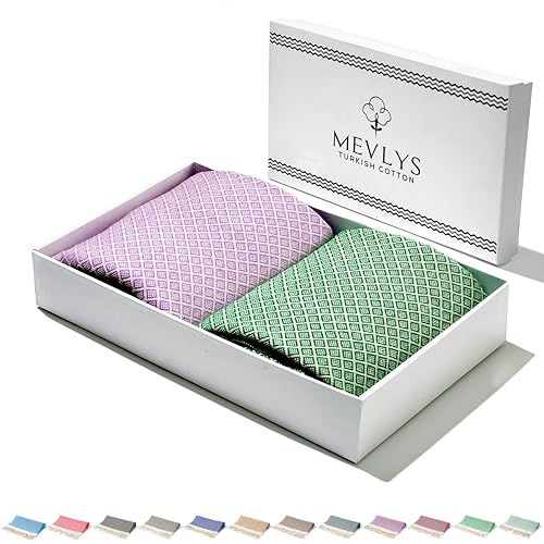 MEVLYS Strandtuch Hamamtuch [2er Set] Saunatuch Saunahandtuch groß 100x180 Duschtuch Strandhandtuch Picknickdecke Yogatuch Baumwolle Extra Leicht Damen&Herren (Helllila/Pastellgrün) von MEVLYS TURKISH COTTON