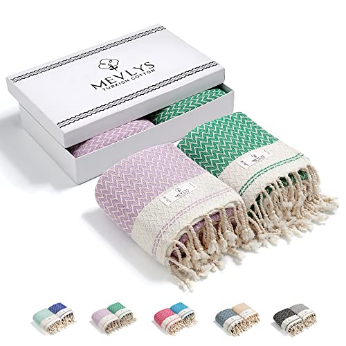 MEVLYS Strandtuch Hamamtuch [2er Pack] Saunatuch Saunahandtuch Badetuch Duschtuch Strandhandtuch Picknickdecke Yogatuch Baumwolle Extra Leicht Damen&Herren (Helllila/Pastellgrün) von MEVLYS TURKISH COTTON