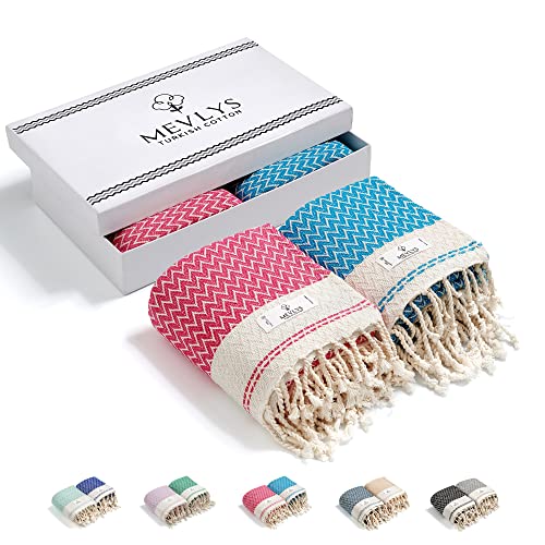 MEVLYS Strandtuch Hamamtuch [2er Pack] Saunatuch Saunahandtuch Badetuch Duschtuch Strandhandtuch Picknickdecke Yogatuch Baumwolle Extra Leicht Damen&Herren (Kirschblütenrosa/Türkis) von MEVLYS TURKISH COTTON