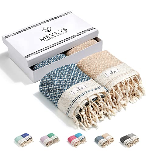 MEVLYS Saunatuch Hamamtuch [2er Pack] Saunahandtuch Strandtuch Badetuch Duschtuch Strandhandtuch Picknickdecke%100 Baumwolle Extra Leicht Damen&Herren (Petrol Blau/Pastellbeige) von MEVLYS TURKISH COTTON