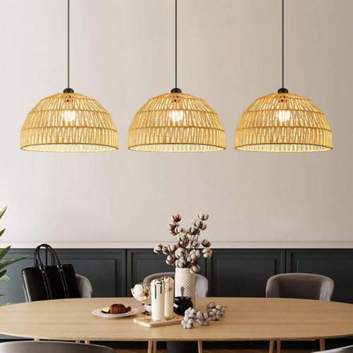 MEVZHH 3-Licht Hängelamwabi-Sabi Hängelamrattan Handgefertigte Webenpenschirm Deckenleuchten Esstisch Kronleuchter, E27/26 Höhenverstellbare Japanische Esszimmer Wohnzimmer Küche/B von MEVZHH