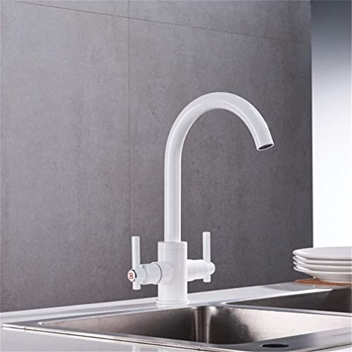 MEVZHH Beige Farbe Küchenhahne Doppelhände Rund Badezimmer Waschbecken Wand In Wasserhahnen 360 Drehbare Doppelgriff Misch Wasserhahn Mit Luftluftschrank Deck Montiert/Beige, Weiß MEVZHH Beige Farbe Küchenhahne Doppelhände Rund Badezimmer Waschbecken Wand In Wasserhahnen 360 Drehbare Doppelgriff Misch Wasserhahn Mit Luftluftschrank Deck Montiert/Beige, Weiß von MEVZHH