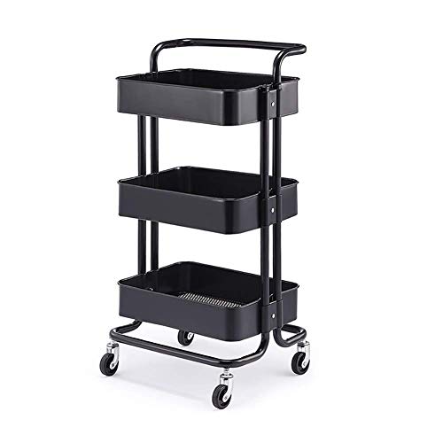 MEVZHH Bewegliche Hand Lkw Aufbewahrungswagen Küche Schönheitssalon Trolley Griff Kohlenstoffstawerkzeug Auto Multi-Zweck Zahnmedizin Aufbewahrungswagen/Schwarz/L von MEVZHH
