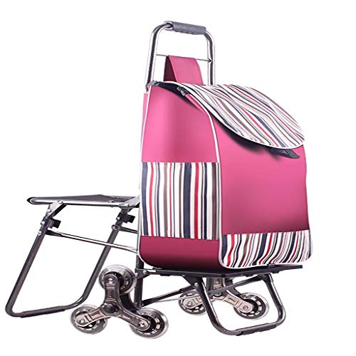 MEVZHH Bewegliche Hand Lkw Einkaufswagen, Trepklettern Klappgepäck Warenkorb Mit Stuhl, Tragbare Lebensmittel Einkaufswagen Kleiner Wagen, Große Kapazität Tasche, Rad Klappwagen/E/B von MEVZHH