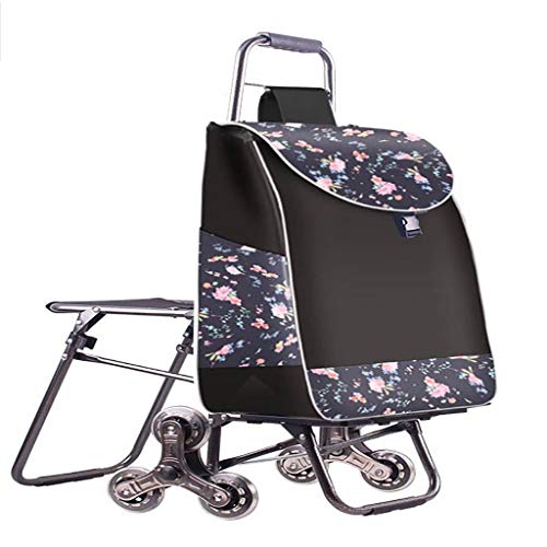 MEVZHH Bewegliche Hand Lkw Einkaufswagen, Trepklettern Klappgepäck Warenkorb Mit Stuhl, Tragbare Lebensmittel Einkaufswagen Kleiner Wagen, Große Kapazität Tasche, Rad Klappwagen/E/D von MEVZHH