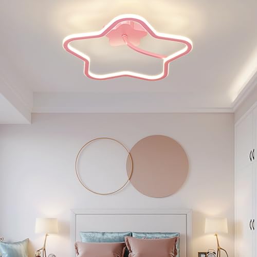 MEVZHH Chandeliers, 45 cm Led Deckenleuchte Kinderzimmer Pink Dimmbar Schlafzimmerlicht Kreative Sternen-Leuchte Mit Fernbedienuprinzessinnenzimmer Mädchen Junge Zimmer Wohnzimmer Hängelampe von MEVZHH