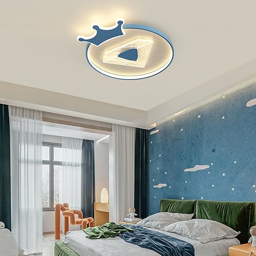 MEVZHH Chandeliers, Abblendbar Kinderzimmer Deckenleuchte Led Azure Runde Für Kinder Kreative Krönendeckenbeleuchtujungen Mädchen Schlafzimmer Wohnzimmer Esszimmer Diamantleuchte 48Cm von MEVZHH