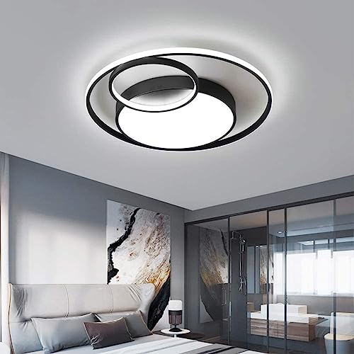 MEVZHH Chandeliers, Deckenleuchte Led Moderne Schlafzimmerlamrund Oval Schwarz Metall Dimmbare Deckenleuchte Mit Fernbedienufür Wohnzimmer Esszimmer Büro Wandlicht Durchmesser 50Cm von MEVZHH