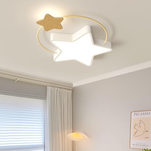 MEVZHH Chandeliers, Holzstern-Deckenleuchte 45 cm Rund Led-Gelblich Kinderleuchte Abblendbar Mit Fernbedienukinderzimmer Jungen Mädchenzimmer Schlafzimmer Wohnzimmer Esszimmer Kronleuchter von MEVZHH