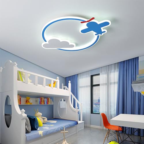 MEVZHH Chandeliers, Kinderraum Led Deckenleuchte 50 cm Runde Dimmbare Deckenleuchte Mit Fernbedienungfür Kinder Blaue Flugzeugdekoration Schlafzimmer Wohnzimmer Jungenzimmer Ultra-Dünne Beleuchtung von MEVZHH