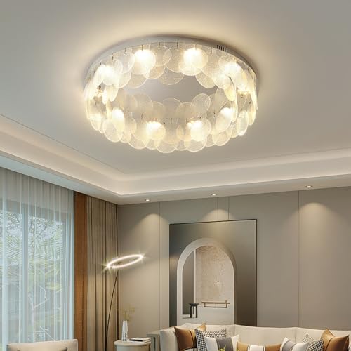 MEVZHH Chandeliers, Led Wohnzimmerschreibtischlam60 cm Rund Kristallleuchte Dimmbare Schlafzimmer Esszimmer Esszimmertisch Büro Glas Hängelammodernmalistisches Mit Fernbedienudeckenbeleuchtung von MEVZHH