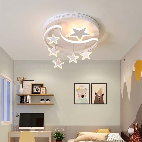 MEVZHH Chandeliers, Moderne Kinderzimmer Deckenleuchte Rund Led Dimmbar Kreative Hängelamstern Mondlicht Für Jungs Mädchen Schlafzimmer Beleuchtuschlafzimmer Esszimmer Mit Fernbedienu52Cm von MEVZHH