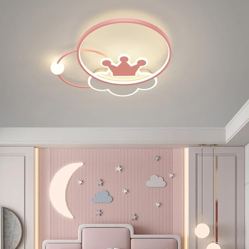MEVZHH Chandeliers, Pink Led Deckenleuchte 55 cm Rund Deckenleuchte Dimmbar Mit Fernbedienukinderleuchte Kinderzimmer Mädchenzimmer Schlafzimmer Wohnzimmer Prinzessinnenzimmer Wolken Kreatives Kronend von MEVZHH
