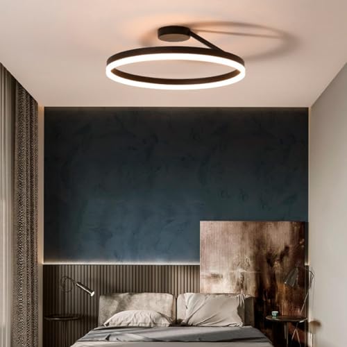 MEVZHH Chandeliers,Malistischer Wohnraum Led-Schreibtischleuchte 40 cm Runder Schwarzer Deckenleuchter Schlafzimmer-Dimmbare Metall-Industrie-Suspension Wohnraum Esszimmer Küche Büro Runde Deckenlammi von MEVZHH