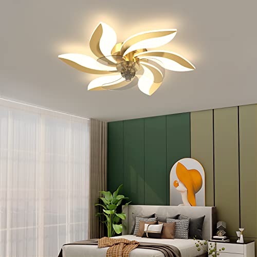 MEVZHH Deckenventilatoren Mitpen, Remote Blumen Deckenleuchte Dimmbar 3000-6000K Leiser Motor Umkehrbar 6 Geschwindigkeiten Geführte Lüfter Kronleuchter Für Wohnzimmer Schlafzimmer Deckenventilatorenp von MEVZHH