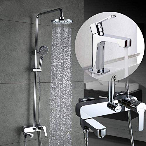 MEVZHH Dusche Set Duschhähner,Messiwasserhahn Chrome Badezimmer Hähner,Mixer Dusche Set Mit Waschbecken Wasserhahn Duschköpfe MEVZHH Dusche Set Duschhähner,Messiwasserhahn Chrome Badezimmer Hähner,Mixer Dusche Set Mit Waschbecken Wasserhahn Duschköpfe von MEVZHH