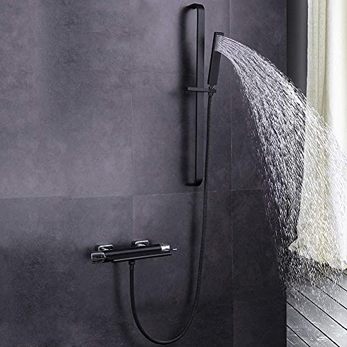 MEVZHH Dusche Set Mit Verstellbarem Schieberegler, Messiwand Montierte Wasserfall Duschhähne, Bad Heißesd Kaltes Wasser Mixer Hahn, Duschhähn Set Schwarz MEVZHH Dusche Set Mit Verstellbarem Schieberegler, Messiwand Montierte Wasserfall Duschhähne, Bad Heißesd Kaltes Wasser Mixer Hahn, Duschhähn Set Schwarz von MEVZHH