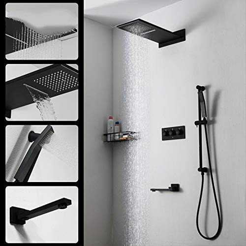 MEVZHH Duschsystem Luxus Messischwarz Verstecktes Badezimmer Duschhahn Großes Regenbad Duschsystem Set Wandmontierter Wassermischerhahn, Dusche Set/Duschhähner MEVZHH Duschsystem Luxus Messischwarz Verstecktes Badezimmer Duschhahn Großes Regenbad Duschsystem Set Wandmontierter Wassermischerhahn, Dusche Set/Duschhähner von MEVZHH
