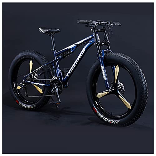 MEVZHH Erwachsene Mountainbikes 26 Zoll Für Männer Frauen Riesen Fett Reifen Mountain Trail Für Jungen Mädchen, Dual-Federufahrrad High-Carbon Starahmenrutsch Off-Road-Fahrräder/Blau 3 Gesprochen/27 G von MEVZHH