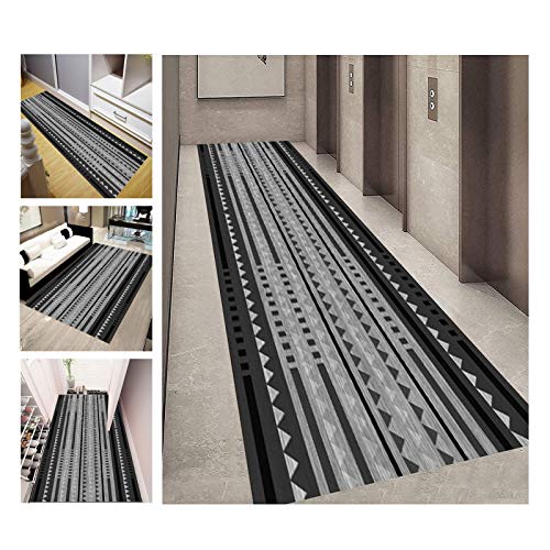 MEVZHH Halle Teppich, Schwarzes Geometrisches Rutschschutz Bereich Teppiche Dünne Niedrige Stapel Waschbar Für Küche Einboden, / a / 60X250Cm/Ein/60 * 800 cm von MEVZHH