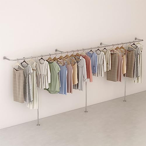 MEVZHH Industrielle Rohr Kleidurack Wand Montierte Kleidudisplay Stand Heavy Duty Silber Kleiduschiene Für Kreative Kleidustore T Geformte Einzelhandel Nizer Handtuch Hängende Schrank Lagerung/L350 * von MEVZHH