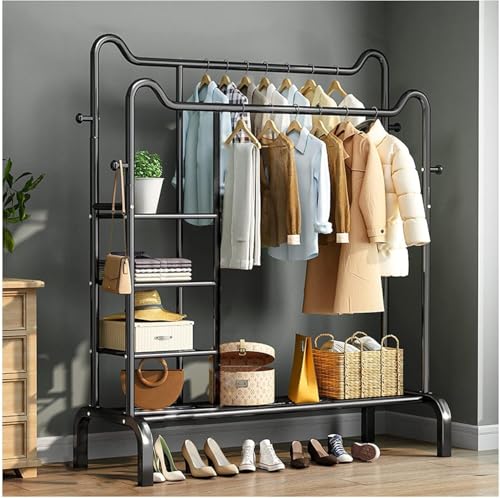 MEVZHH Kleiduschiene Hanger Bodenständige Kleidudisplay Racks, Doppelpol Kleidurack Freistehender Mantel Hanger Kleidutrocknurack Kleiduhängende Schienen/Schwarz/130Cm MEVZHH Kleiduschiene Hanger Bodenständige Kleidudisplay Racks, Doppelpol Kleidurack Freistehender Mantel Hanger Kleidutrocknurack Kleiduhängende Schienen/Schwarz/130Cm von MEVZHH