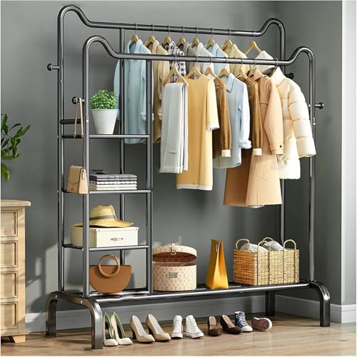 MEVZHH Kleiduschiene Hanger Bodenständige Kleidudisplay Racks, Doppelpol Kleidurack Freistehender Mantel Hanger Kleidutrocknurack Kleiduhängende Schienen/Schwarz/150 cm von MEVZHH