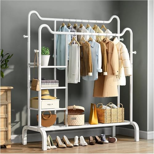 MEVZHH Kleiduschiene Hanger Bodenständige Kleidudisplay Racks, Doppelpol Kleidurack Freistehender Mantel Hanger Kleidutrocknurack Kleiduhängende Schienen/Weiß/130Cm MEVZHH Kleiduschiene Hanger Bodenständige Kleidudisplay Racks, Doppelpol Kleidurack Freistehender Mantel Hanger Kleidutrocknurack Kleiduhängende Schienen/Weiß/130Cm von MEVZHH