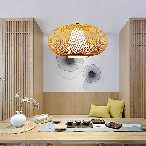 MEVZHH Kronleuchter, Angilichter Bambusd Rattan Hängelamkreatives Handgewebt Höhenverstellbare E27 Kronleuchter Restaurant Teezimmer Schlafzimmer Wohnzimmer Kaffee Deckenlampe, 50Cm von MEVZHH