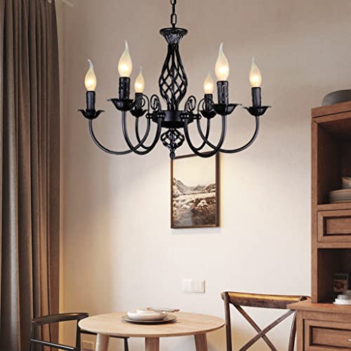 MEVZHH Kronleuchter, Anhängerlicht American Country Style Kerze Hängelamrustikal E14 Decken Kronleuchter Höhenverstellbar Retro Metall Bar Küche Esszimmer Dekoration Beleuchtu6 Köpfe/Schwarz von MEVZHH