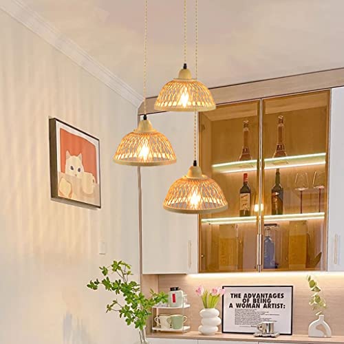 MEVZHH Kronleuchter, Anhängerlicht Bambuse Deckenleuchte Höhenverstellbare Hängelicht Rund Kronleuchter Hand Gewebt Bambus Rattanretro Restaurant Wohnzimmer Schlafzimmer Bürobeleuchtung/E27* 3 von MEVZHH