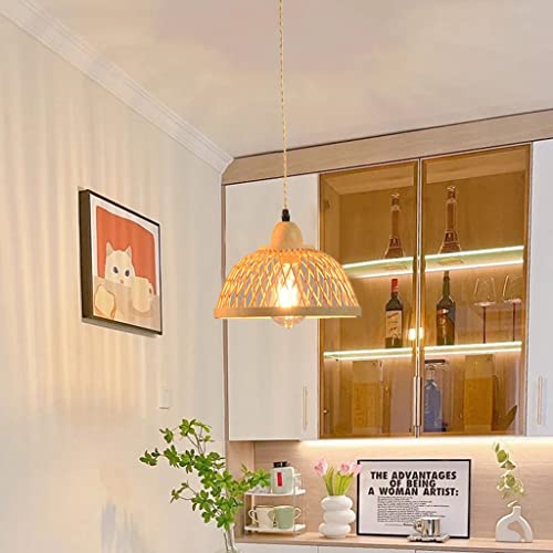 MEVZHH Kronleuchter, Anhängerlicht Bambuse Deckenleuchte Höhenverstellbare Hängelicht Rund Kronleuchter Hand Gewebt Bambus Rattanretro Restaurant Wohnzimmer Schlafzimmer Bürobeleuchtung/E27*1 von MEVZHH