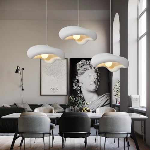 MEVZHH Kronleuchter, Esszimmerpen Retro Japanische Wabi-Sabi Stil Polystyrol Anhängerlicht Moderne Creme Esstisch Hängelicht Für Bar Wohnzimmer E27 Nordische Deckenleuchte 3 Köpfe/Weiß von MEVZHH