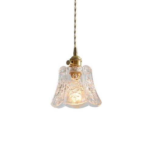 MEVZHH Kronleuchter, Geschnitzte Glas Kronleuchterpenschirm, Amerikanische Retro-Stil Dekoration Hängelampe, E27 Basis Einzelkopf Hängelampe, Bedside Crestaurant Beleuchtudeckenlampe von MEVZHH