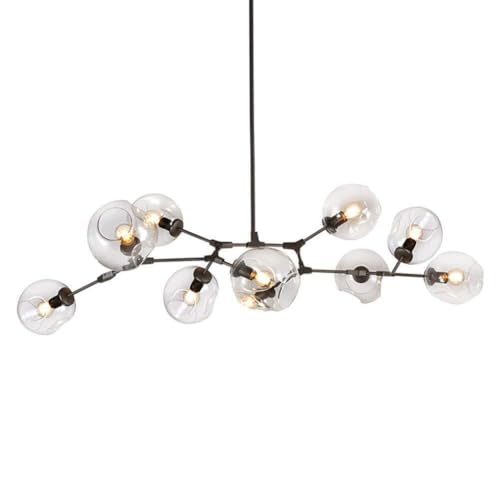 MEVZHH Kronleuchter, Glas Bubble Ball Kronleuchter, 9-Lichter Kronleuchter Industrielle Schwarze Zweige Anhängerlicht 360 ° Einstelluausleger Deckenleuchte Für Wohnzimmer-(Braunpenschirm, 6 Licht)/Tra von MEVZHH