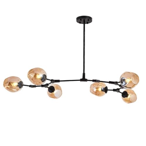 MEVZHH Kronleuchter, Glas Bubble Ball Kronleuchter, 9-Lichter Kronleuchter Industrielle Schwarze Zweige Anhängerlicht 360 ° Einstelluausleger Deckenleuchte Für Wohnzimmer-(Braunpenschirm, 6 Licht)/Bra von MEVZHH