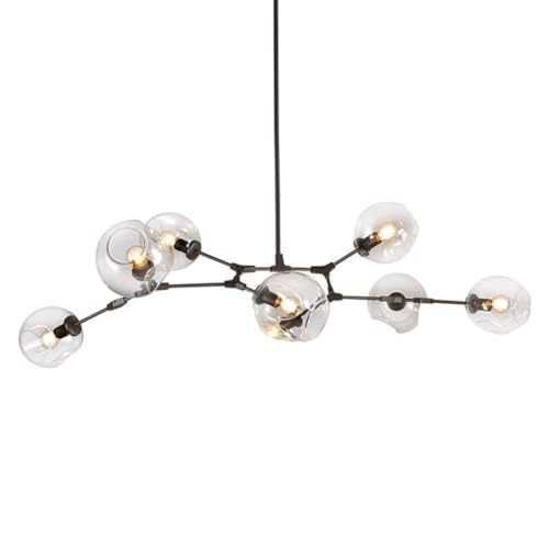 MEVZHH Kronleuchter, Glas Bubble Ball Kronleuchter, 9-Lichter Kronleuchter Industrielle Schwarze Zweige Anhängerlicht 360 ° Einstelluausleger Deckenleuchte Für Wohnzimmer-(Braunpenschirm, 6 Licht)/Gla von MEVZHH