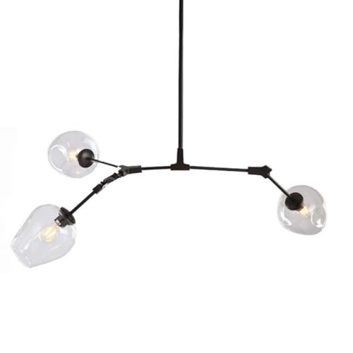 MEVZHH Kronleuchter, Glas Bubble Ball Kronleuchter, 9-Lichter Kronleuchter Industrielle Schwarze Zweige Anhängerlicht 360 ° Einstelluausleger Deckenleuchte Für Wohnzimmer-(Braunpenschirm, 6 Licht)/Gla von MEVZHH