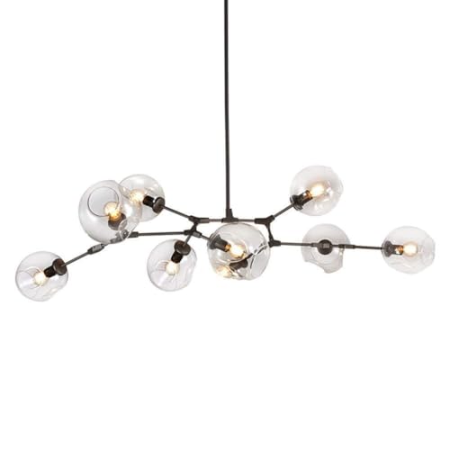 MEVZHH Kronleuchter, Glas Bubble Ball Kronleuchter, 9-Lichter Kronleuchter Industrielle Schwarze Zweige Anhängerlicht 360 ° Einstelluausleger Deckenleuchte Für Wohnzimmer-(Braunpenschirm, 6 Licht)/Tra von MEVZHH