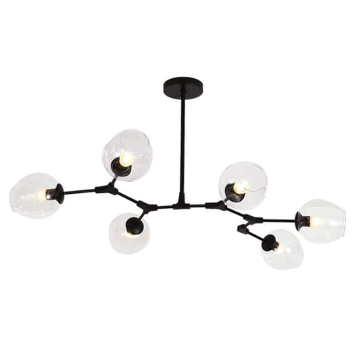MEVZHH Kronleuchter, Glas Bubble Ball Kronleuchter, 9-Lichter Kronleuchter Industrielle Schwarze Zweige Anhängerlicht 360 ° Einstelluausleger Deckenleuchte Für Wohnzimmer-(Braunpenschirm, 6 Licht)/Tra von MEVZHH