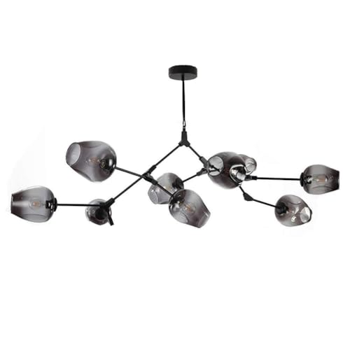 MEVZHH Kronleuchter, Glas Bubble Ball Kronleuchter, 9-Lichter Kronleuchter Industrielle Schwarze Zweige Anhängerlicht 360 ° Einstelluausleger Deckenleuchte Für Wohnzimmer-(Braunpenschirm, 6 Licht)/Gla von MEVZHH