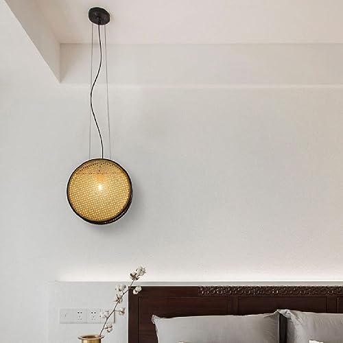 MEVZHH Kronleuchter, Hängelame27 Esstischlamrund Kuchen Imitation Rattan Gummipenschirm Hängelamschlafzimmer Wohnzimmer Deckenkronleuchter Teehaus Bambuslambar Café Club Beleuchtumontage/30 cm von MEVZHH